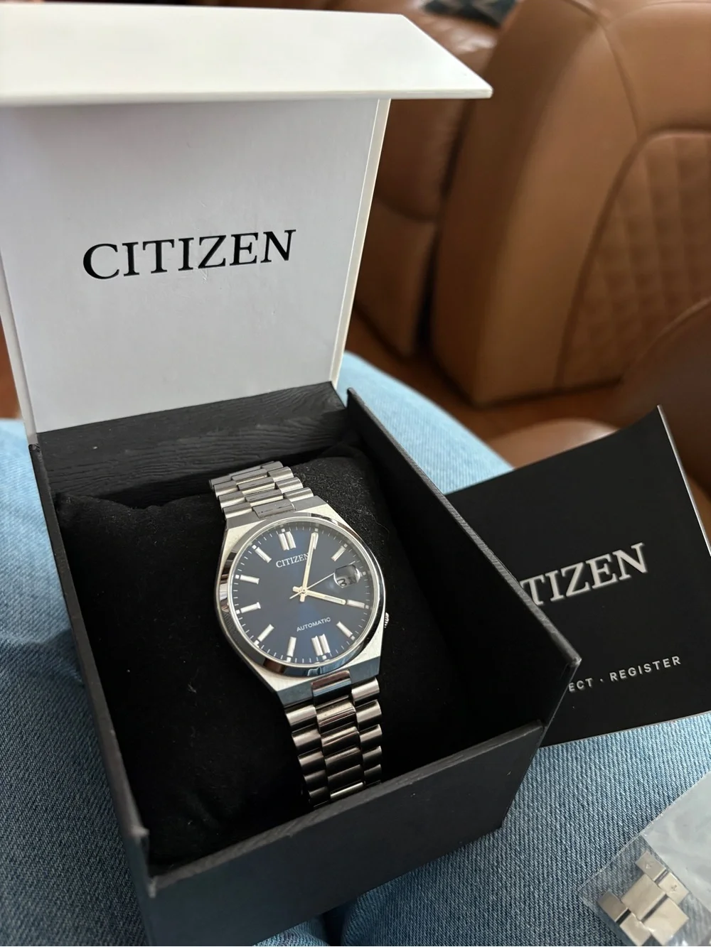 Citizen Silver Stainless Steel Watch with Blue Dial
